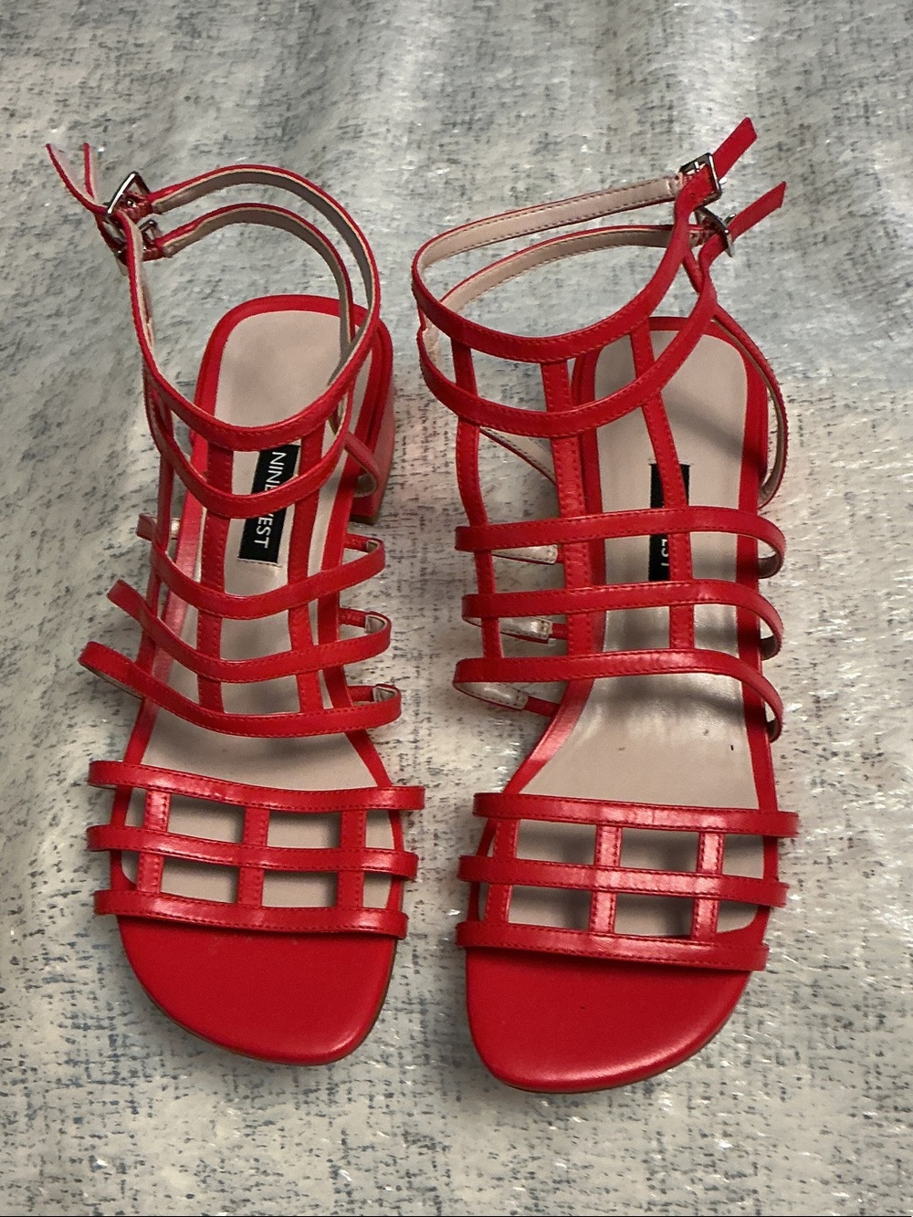 Nine West Red Multi-Strap Block Heel Sandals